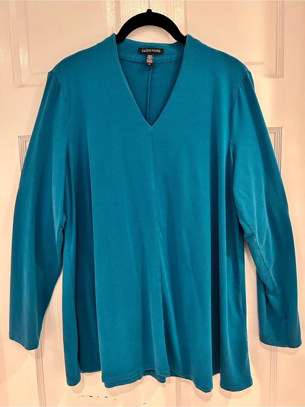 Eileen Fisher Jewel blue/green v-neck fine jersey long sleeve tunic top L
